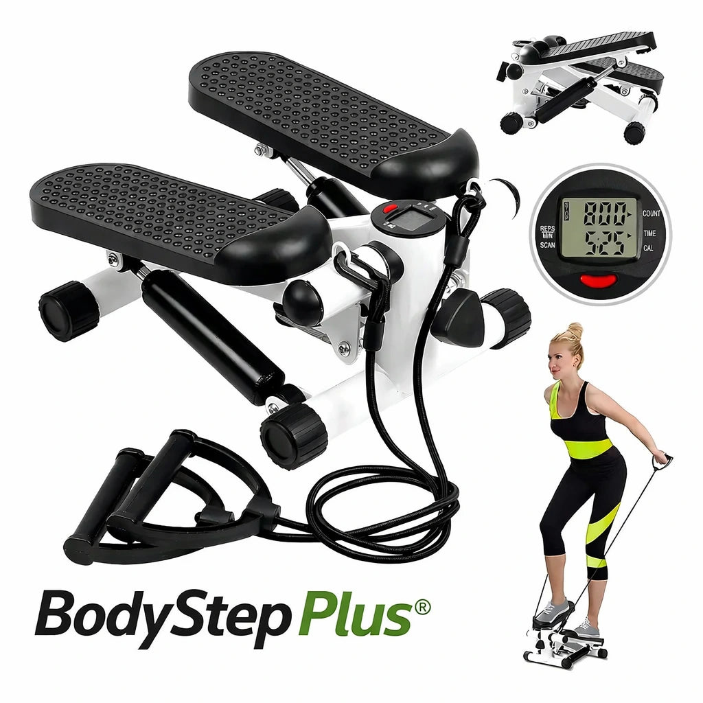 💪 BodyStep Plus®️ – Mini Escaladora Fitness con Contador Digital y Ligas De Resistencia 📈